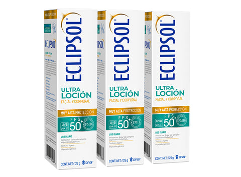 3 Pack Eclipsol Protector Solar Ultra Loción FPS 50+ Facial y Corporal