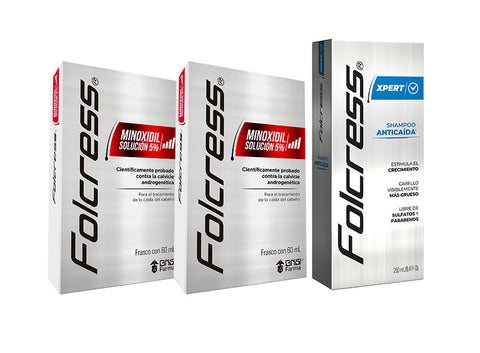 Kit Folcress Plan Capilar duopack Minoxidil 5% + Shampoo Anticaída de uso diario Folcress Xpert